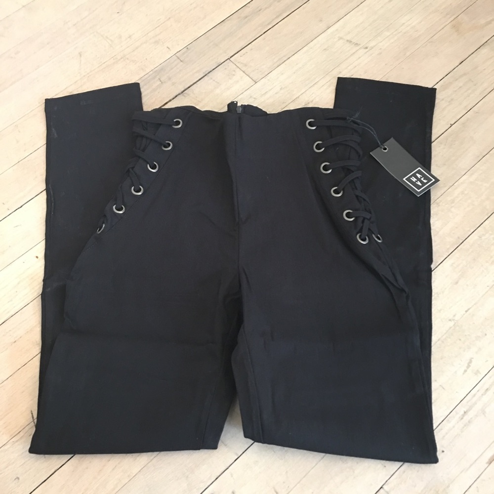 Black Lace Up Side Zip Back Pants - Picture 5 of 6